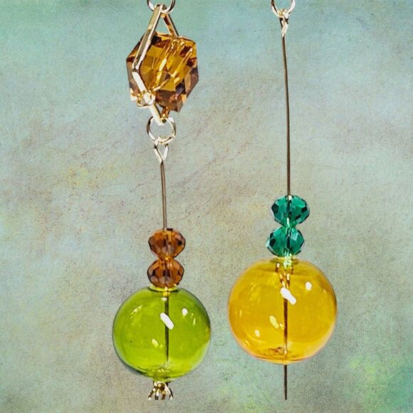 Original Blown Bubble Glass Dangle Earrings Women Fashion Goldtone Earth Tones - Picture 6 of 12